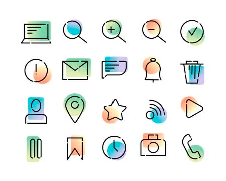 Simple set of vector icons on the theme of web and app. Black dotted lines an 스톡 일러스트