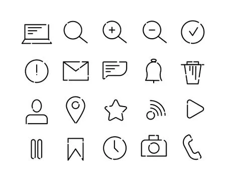 Simple set of vector icons on the theme of web and app. Black dotted lines on Stock Illustration