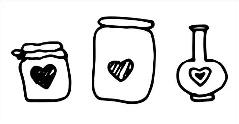 A simple set of vector illustrations of a glass jar with various heart labels Stock Illustration