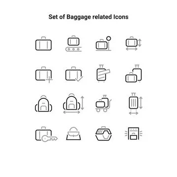 Simple set of vector line icons related to with bags, suitcases, backpacks. L Stock Illustration