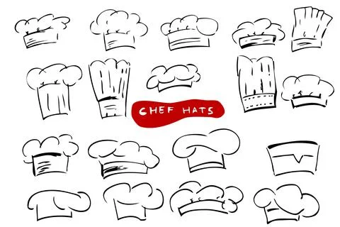 Simple Set Vector of Sketch Chef Hats Stock Illustration