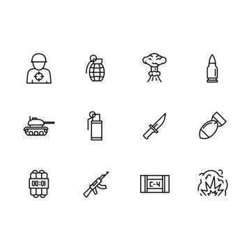 Simple set war, army, military and anti terrorism illustration line icon Illustrazione stock