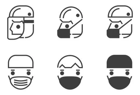 Simple set wear protective face mask icons for your design Stock Illustration
