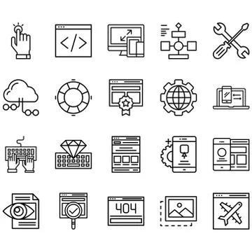 Simple Set of Web Development Related Vector Line Icons. Stock Illustration