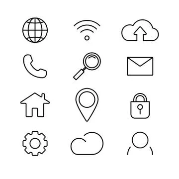 Simple set of web vector line icons. Contains such signs as internet, wifi Stock Illustration
