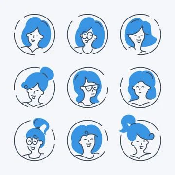 Simple set of womans avatars Stock Illustration