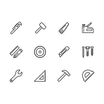 Simple set work tools, joinery tools, craft workshop and home repair work vector Stock Illustration