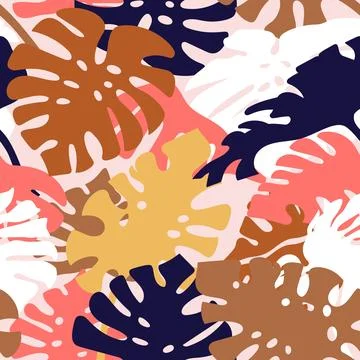 Simple shape tropical leaf seamless pattern. Stock Illustration