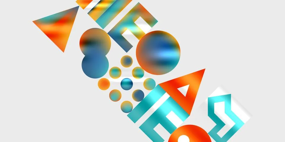 Simple shapes - circles, triangles, rectangles abstract background. Vector Illustrazione stock