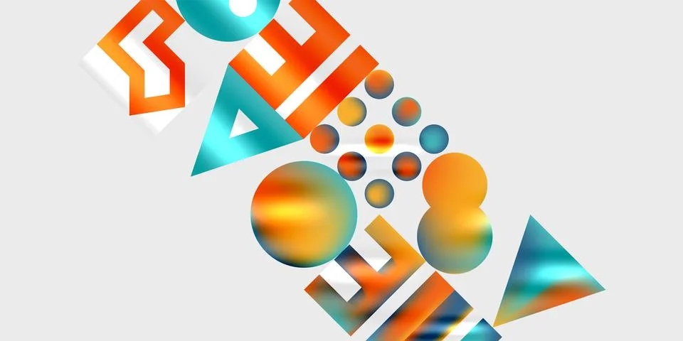 Simple shapes - circles, triangles, rectangles abstract background. Vector Stock Illustration