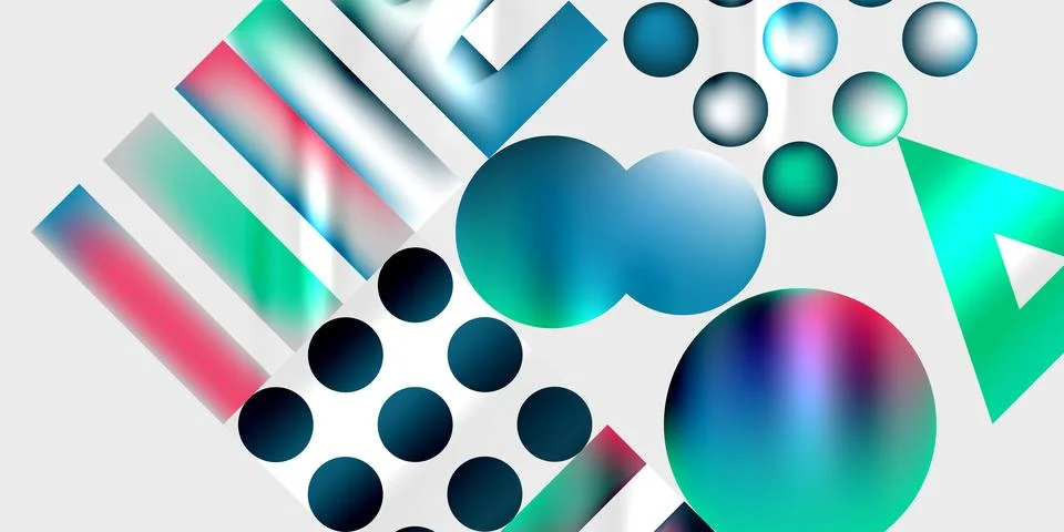 Simple shapes - circles, triangles, rectangles abstract background. Vector Stock Illustration