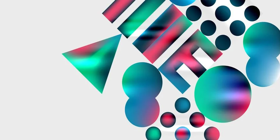 Simple shapes - circles, triangles, rectangles abstract background. Vector Stock Illustration
