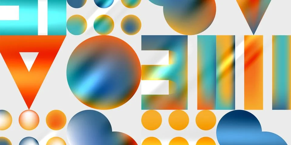 Simple shapes - circles, triangles, rectangles abstract background. Vector Stock Illustration