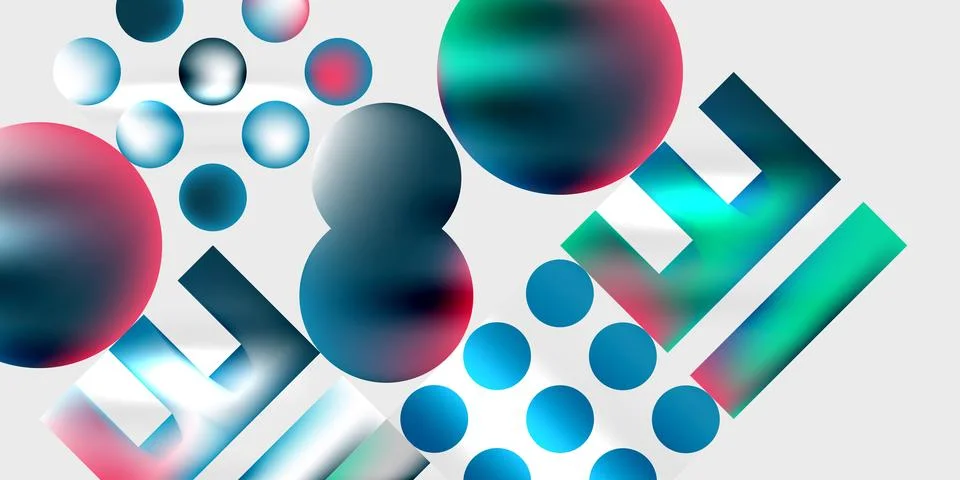 Simple shapes - circles, triangles, rectangles abstract background. Vector Illustrazione stock