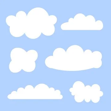 Simple shapes Cloud. Abstract white cloudy set isolated on blue background. Stock Illustration