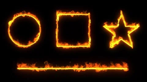 Simple shapes in fire flames on black background Stock Footage 317903236