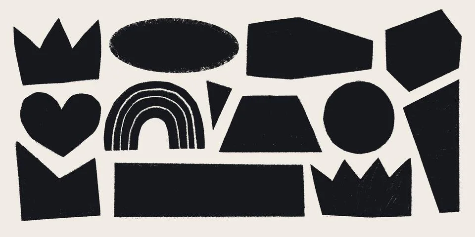 Simple shapes with rough torn edges. Grunge style black frames with ripped Stock Illustration