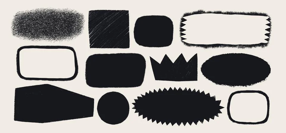 Simple shapes with rough torn edges. Grunge style various Vector figures with Stock Illustration