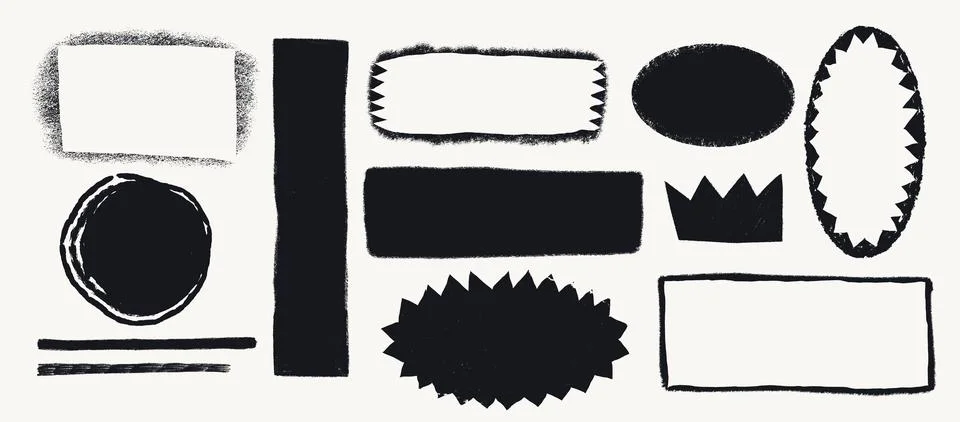 Simple shapes with rough torn edges. Grunge style various Vector figures with Stock Illustration