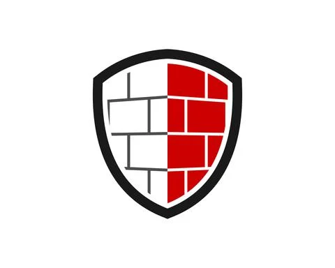 Simple shield with building bricks inside Stock Illustration