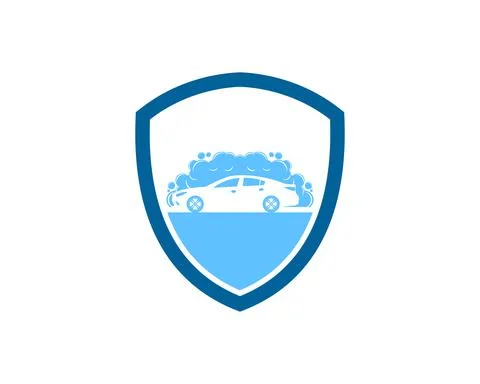 Simple shield with clean car wash inside Stock Illustration