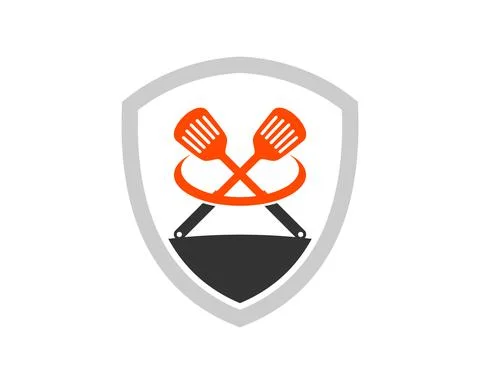 Simple shield with cross barbeque spatula inside Stock Illustration