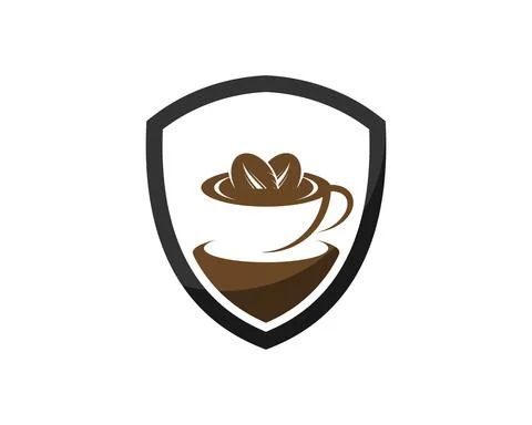 Simple shield with cup and coffee bean on the top Stock Illustration