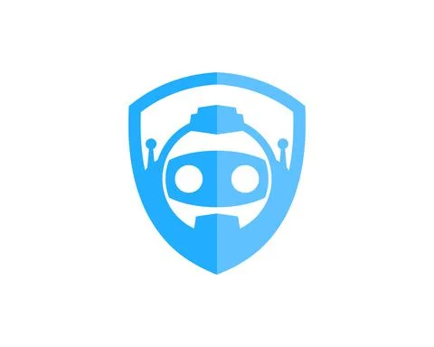 Simple shield with cute robotic face inside Illustrazione stock