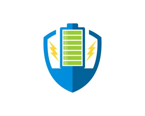 Simple shield with electrical battery and lightning Stock Illustration