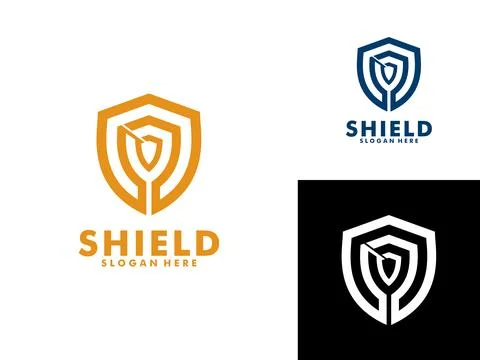 Simple shield flat logo template. Shielding vector logo Stock Illustration