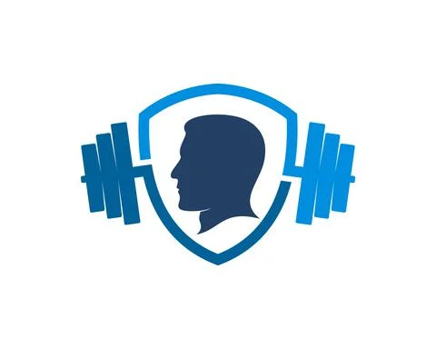 Simple shield with head man and gym barbell Stock Illustration