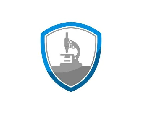 Simple shield with laboratory microscope inside Stock Illustration