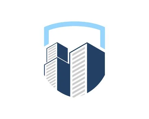 Simple shield with modern city building inside Ilustración de archivo