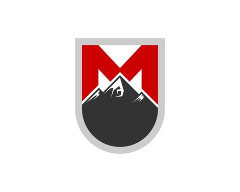 Simple shield with mountain and M letter initial inside イラスト素材