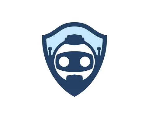 Simple shield with robotic face inside Stock Illustration