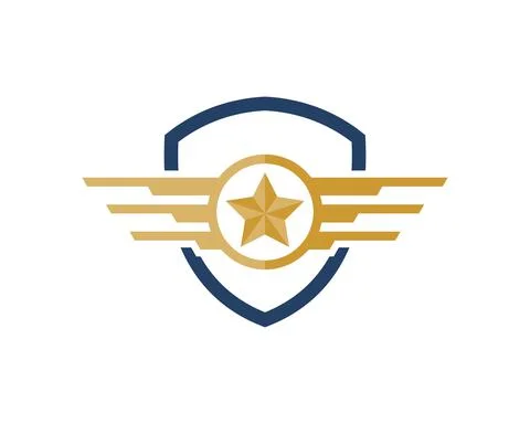 Simple shield with spread wings and star shape inside Stock Illustration