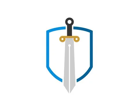 Simple shield with sword knight inside Stock Illustration