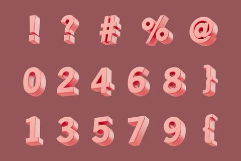 Simple shiny numeric symbols set 3d render illustration Stock Illustration