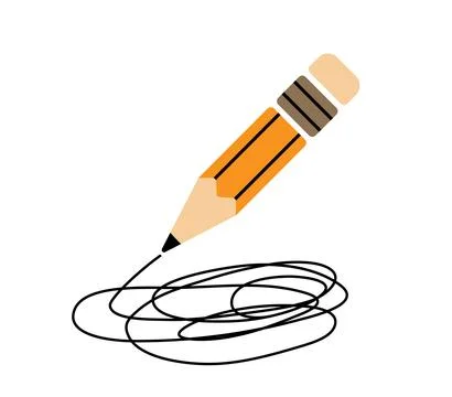 Simple short piece of pencil with doodle vector illustration. Drawing tool fo Stock Illustration