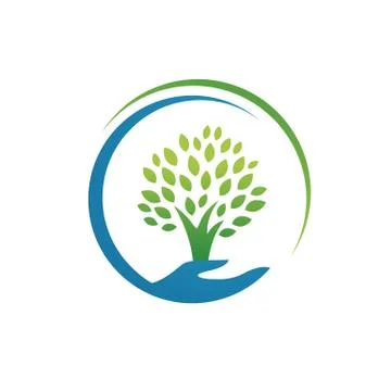 Simple silhouette hand and tree logo vector icons Stock Illustration