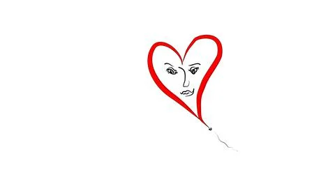 Simple silhouette heart shape  with face with laconic brush strokes Stock Illustration