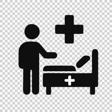Simple Silhouette Human Figure Standing Near Hospital Bed with Medical Cross Sym Illustration