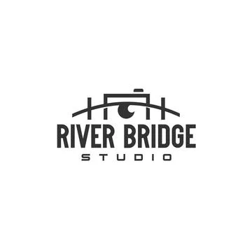 Simple silhouette RIVER BRIDGE studio logo design Stock Illustration