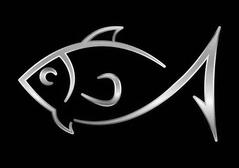 Simple silver fish icon on black background Stock Illustration
