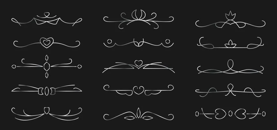 Simple silver gradient separator line symbol set Stock Illustration
