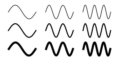 Simple sine wave drawing. One, two and three period with 3 different width. Stock Illustration