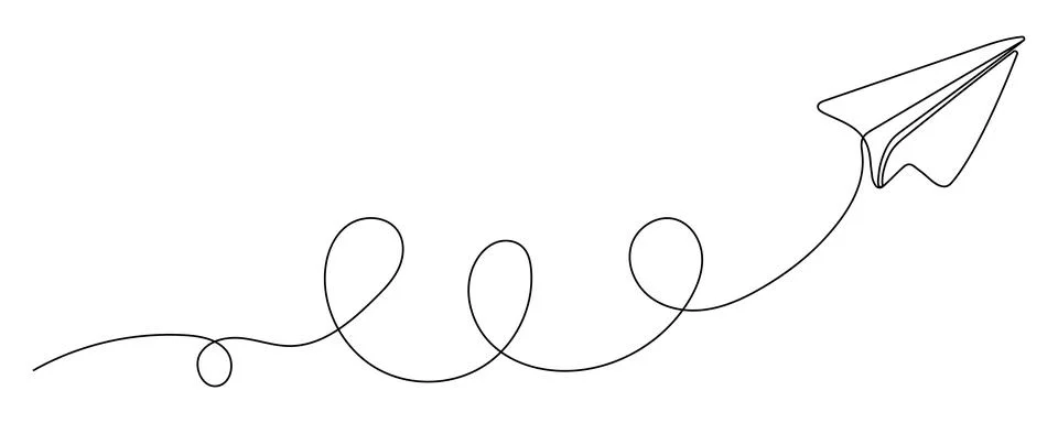 Simple single line paper plane flying with swirl tail line art icon Editabl.. Stock Illustration
