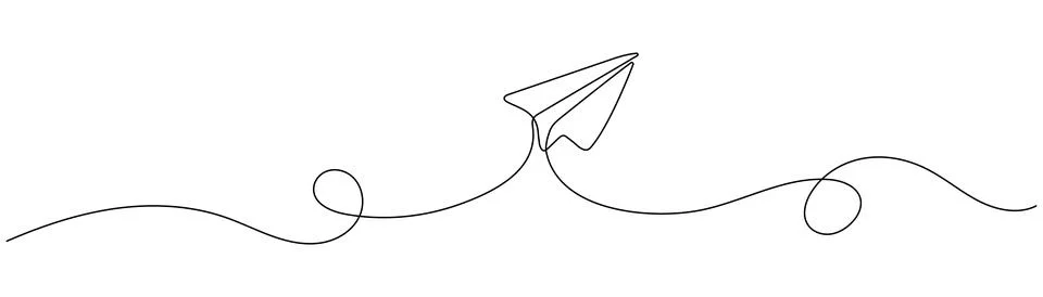 Simple single line paper plane flying with swirl tail line art icon Editabl.. Stock Illustration