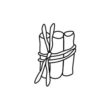 Simple single vector illustration of cinnamon with a bow. Stock Illustration
