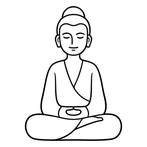 Simple sitting Buddha statue drawing Stock Illustration